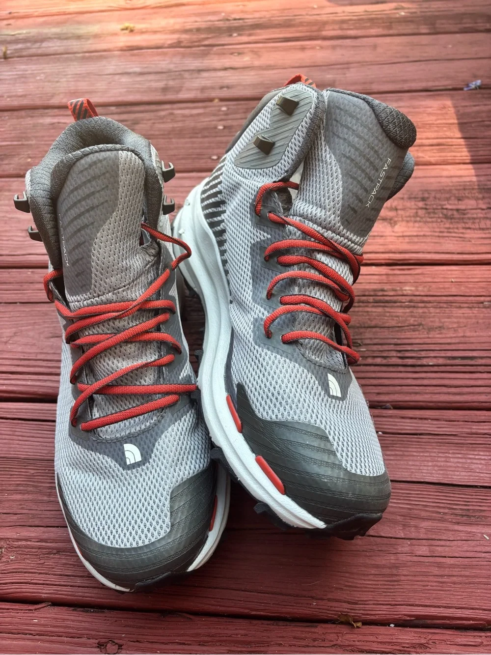 The North Face Gray Mid-Top Hiking Sneakers with Orange Laces
